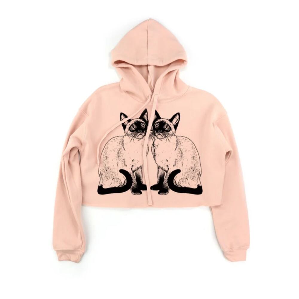 Siamese Cat Ballerina Pink Crop hoodie sweatshirt size small NWT